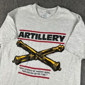 Vintage 90s Artillery Graphic T Shirt Men Medium Grey Cross Cannons Military USA
